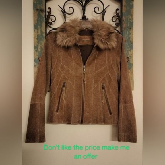 i e relaxed Jackets & Blazers - i. e. relaxed Brown Suede Leather Lined Jacket with removable collar. Size S